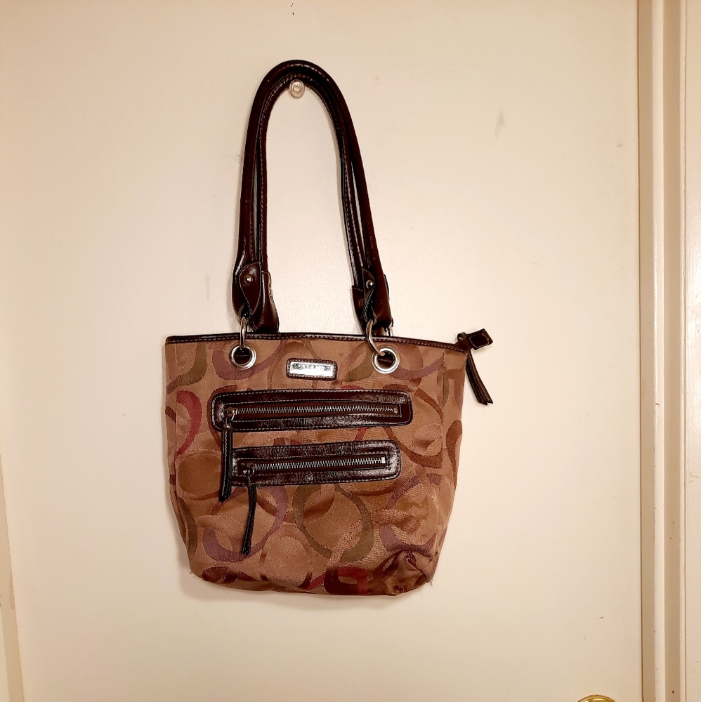 Rosetti purse Brown circles purple and green